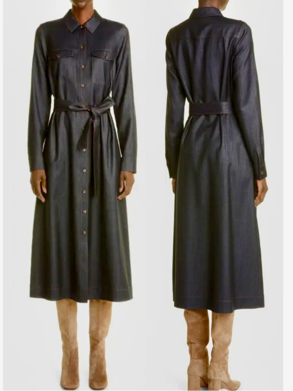 Lafayette 148 Wool Blend Denim Shirtdress